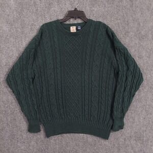 Vintage GANT Sweater Mens Large Green Linen Cotton Cable Knit Crewneck Golf